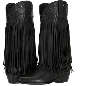 🆕 Women's Black Fringe Western Cowboy Boots Faux Leather Rodeo Style Footwear